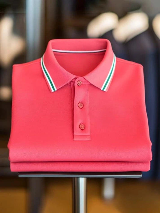 Men's Business Casual Logo Button Short Sleeve Polo Shirt