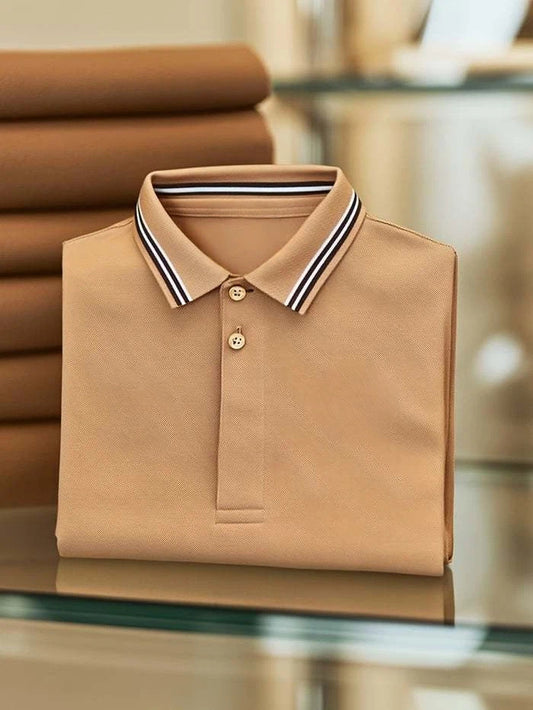Men's Classic Business Logo Button Short Sleeve Polo Shirt