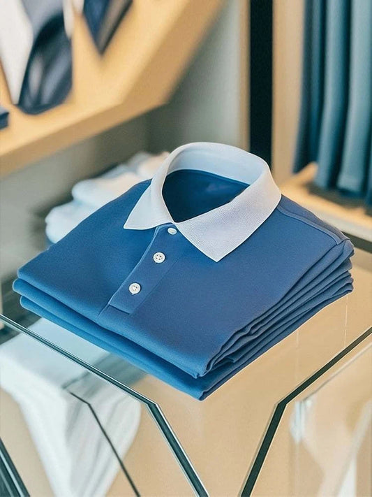 Men's Business Casual Logo Button Short Sleeve Polo Shirt