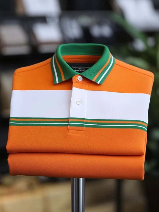 Men's Classic Business Logo Button Short Sleeve Polo Shirt