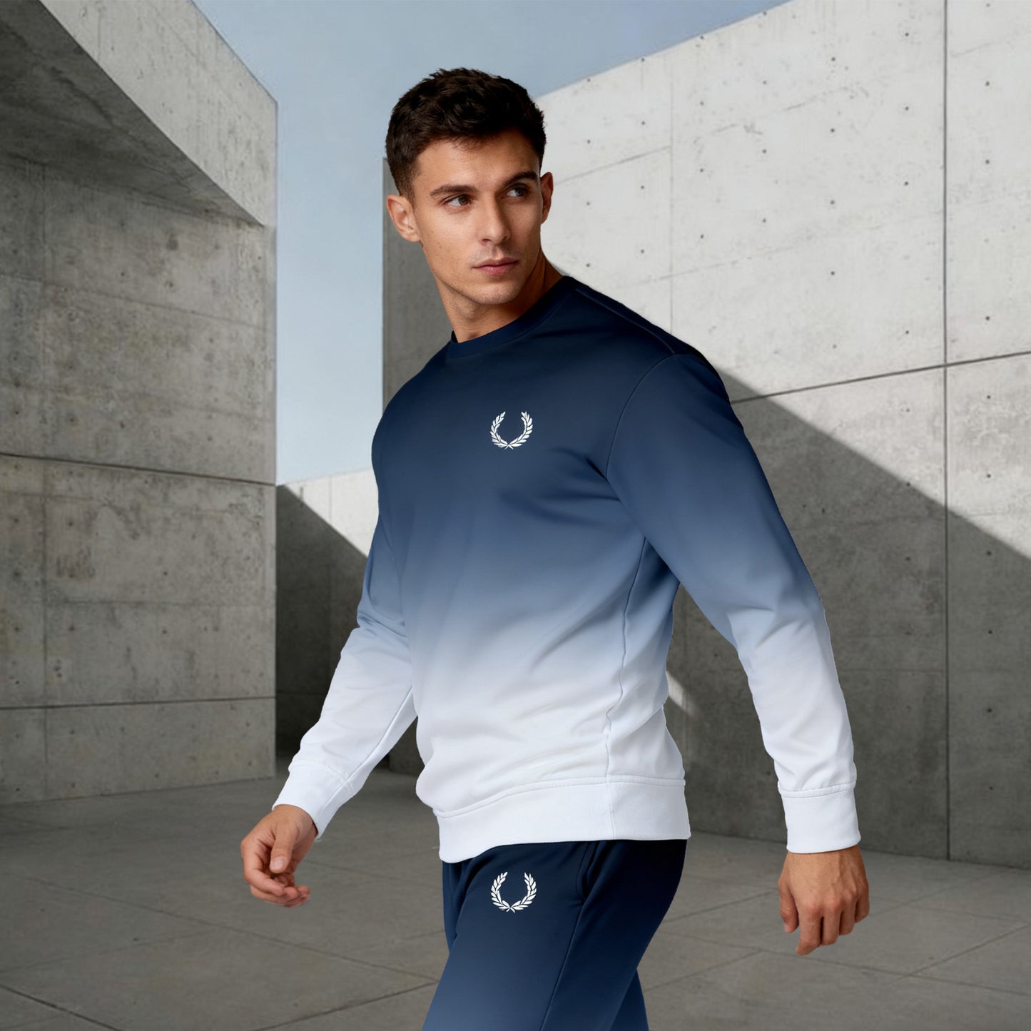 Men's Casual Color Matching Printed Round-Neck Long-Sleeve Sweatshirts Trousers Two-Piece Set