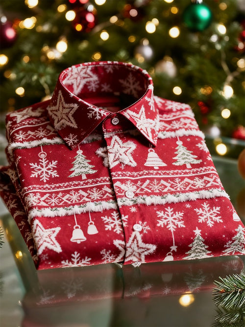 Men's  Christmas Long Sleeve Button-Down Shirt