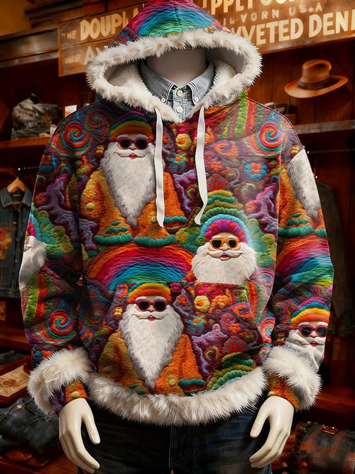 Men's Retro Christmas Art Print Hooded Sweatshirt