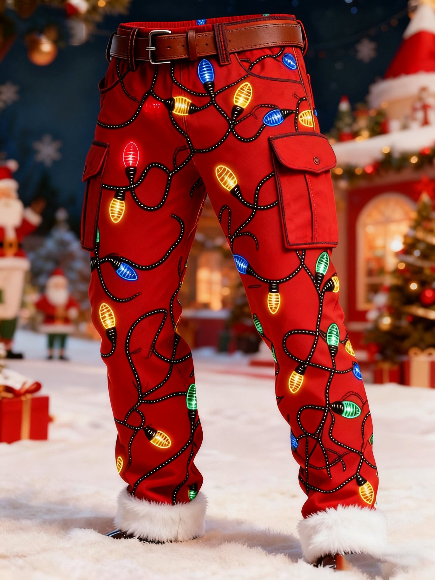 Men's Retro Christmas Art Print Cargo Pants