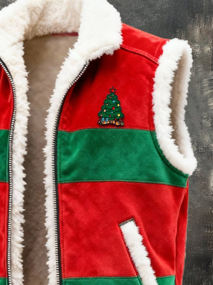 Men's Retro Suede Christmas Vest Jacket (With Detachable Brooch Design)