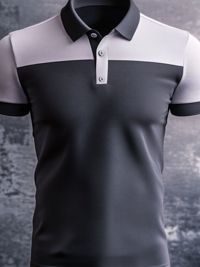 Men'S Casual Classic Contrast Color Print Business Short-Sleeved Polo Shirt