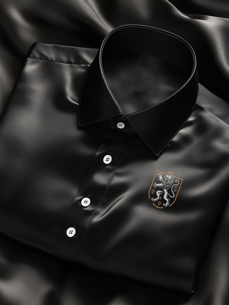 Men's Business Casual Lion Logo Lapel Short Sleeve Shirt