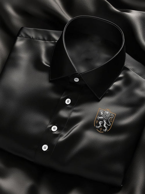 Men's Business Casual Lion Logo Lapel Short Sleeve Shirt
