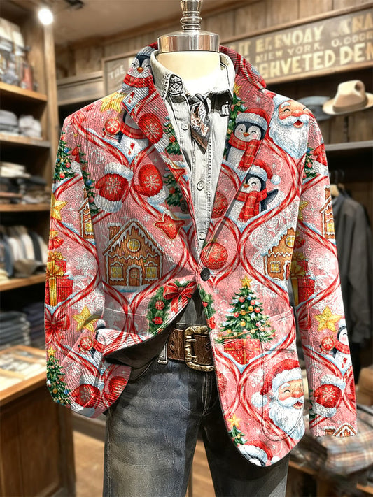 Men's Retro Christmas Art Print Casual Blazer