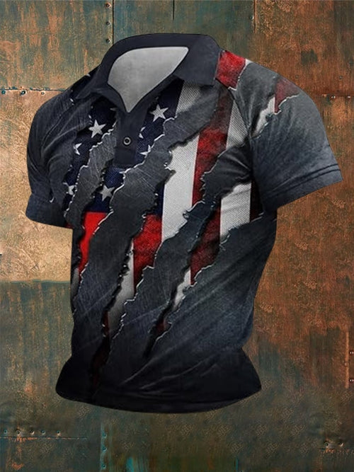 Men's Independence Day Flag Short Sleeve Polo Shirt