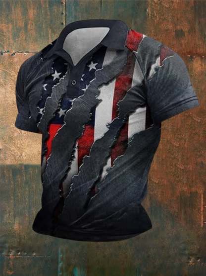 Men's Independence Day Flag Short Sleeve Polo Shirt