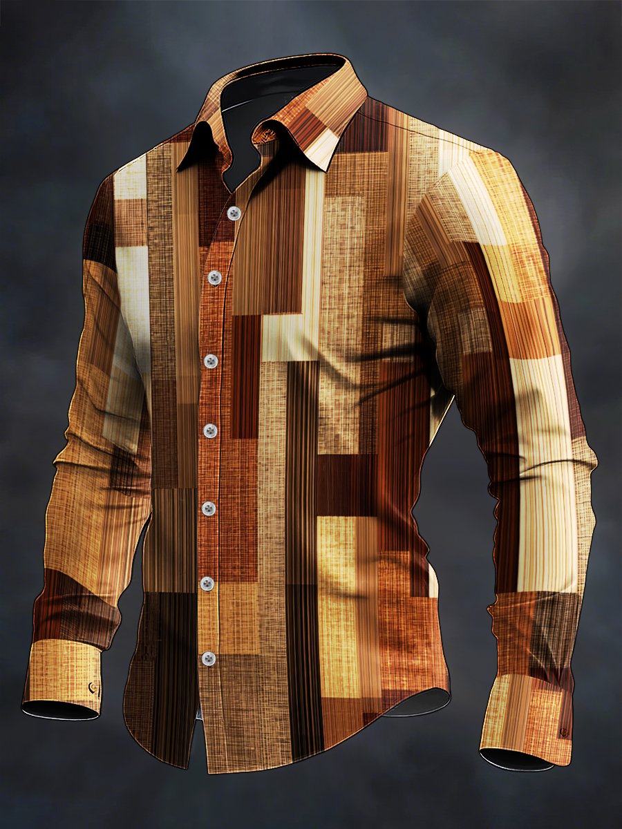 Men's Retro Casual Geometric Art Long Sleeve Shirt