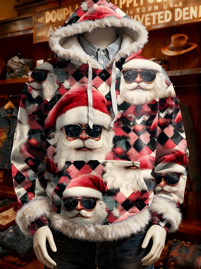 Men's Retro Christmas Art Print Hooded Sweatshirt