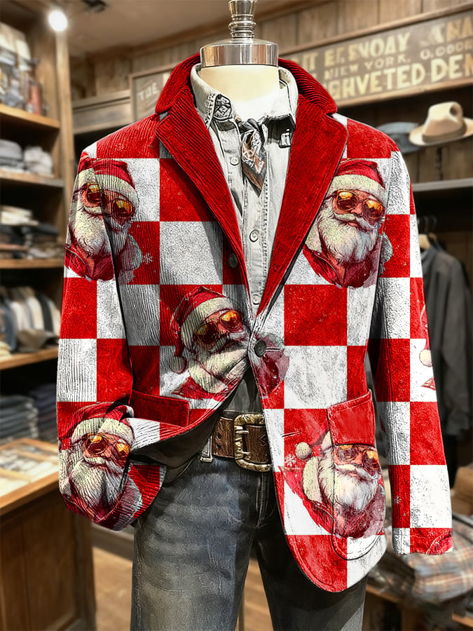 Men's Retro Christmas Art Print Casual Blazer