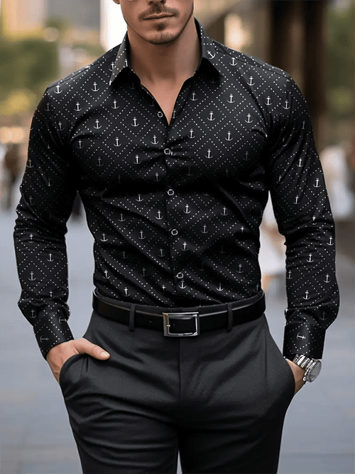 Men's Business Casual Printed Satin Long Sleeve Shirt
