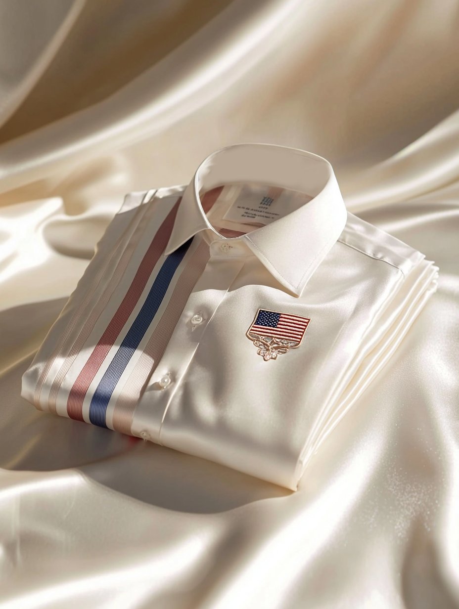 Men's Satin Independence Day Business Stripe Casual Short Sleeve Butto