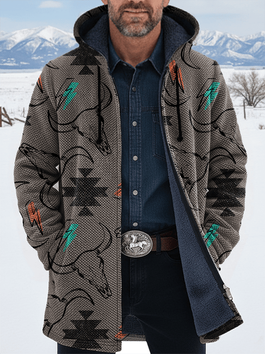 Men's Western Aztec Print Plush Long Sleeve Cardigan Jacket