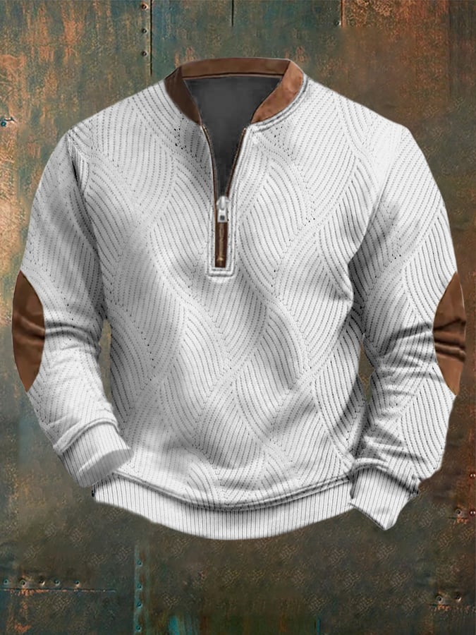 Men's Vintage Knitted Jacquard Design Printed Zipper Collar Sweatshirt