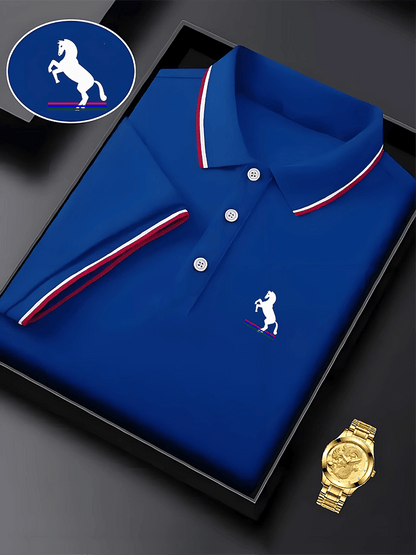 Men's Business Casual Logo Button Short Sleeve Polo Shirt