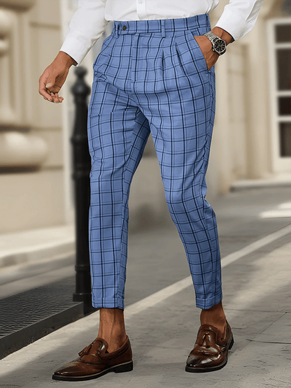 Men's Fashionable Plaid Design Business Casual Pants