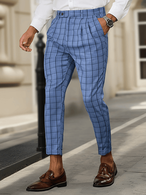 Men's Fashionable Plaid Design Business Casual Pants