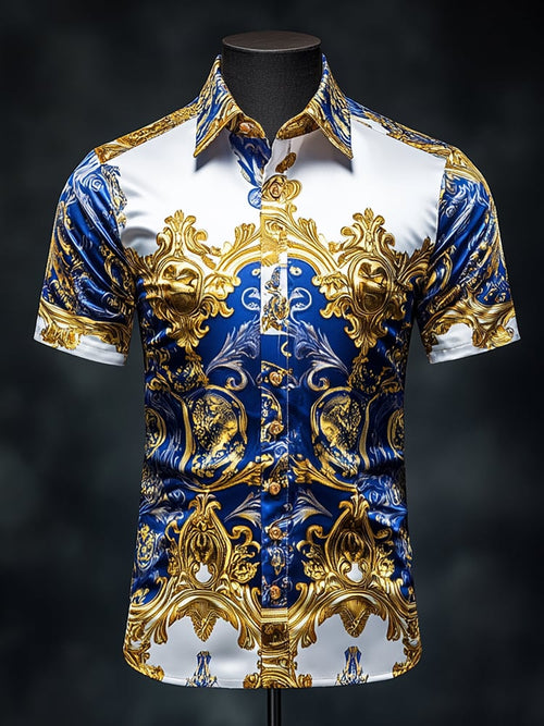 Men's Satin Luxe Print Short Sleeve Button Shirt