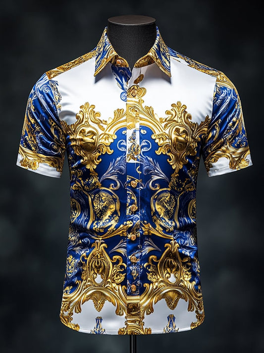 Men's Satin Luxe Print Short Sleeve Button Shirt