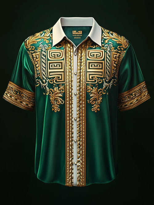 Men's Satin Luxe Print Short Sleeve Button Shirt