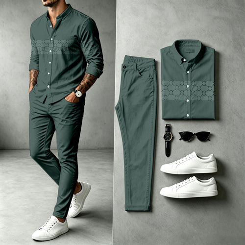 Men's Patchwork Long-Sleeve Shirt and Pants Set