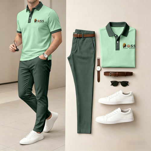 Men's Short-Sleeve Polo Shirt and Pants Two-Piece Set