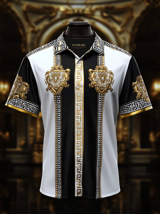 Men's Satin Luxe Print Short Sleeve Button Shirt