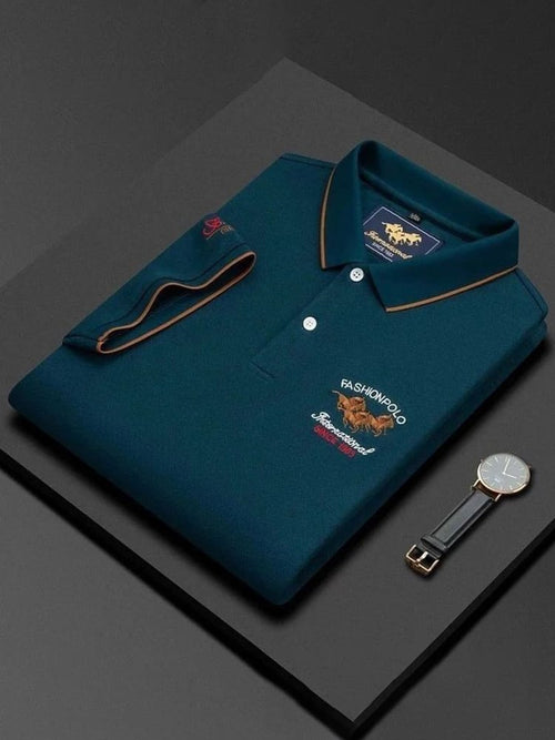 Men's Business Casual Logo Button Short Sleeve Polo Shirt
