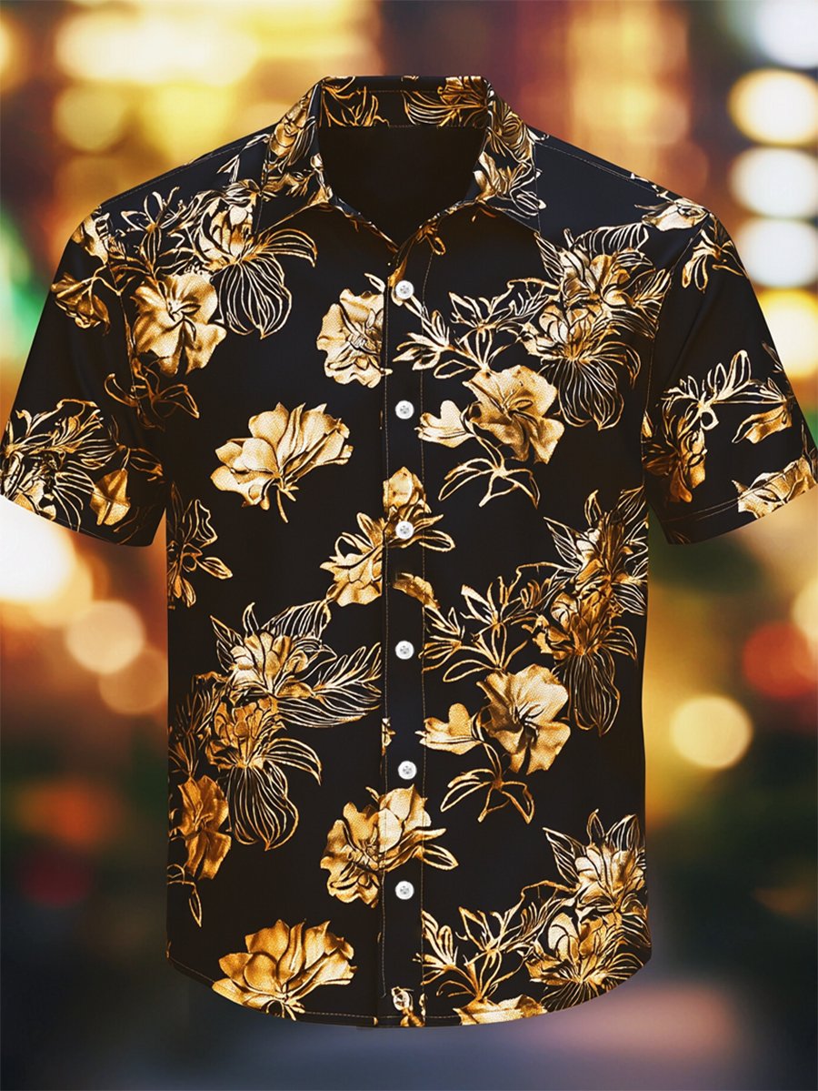 Men's Resort Casual Floral Art Short Sleeve Shirt