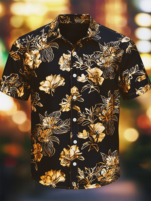 Men's Resort Casual Floral Art Short Sleeve Shirt