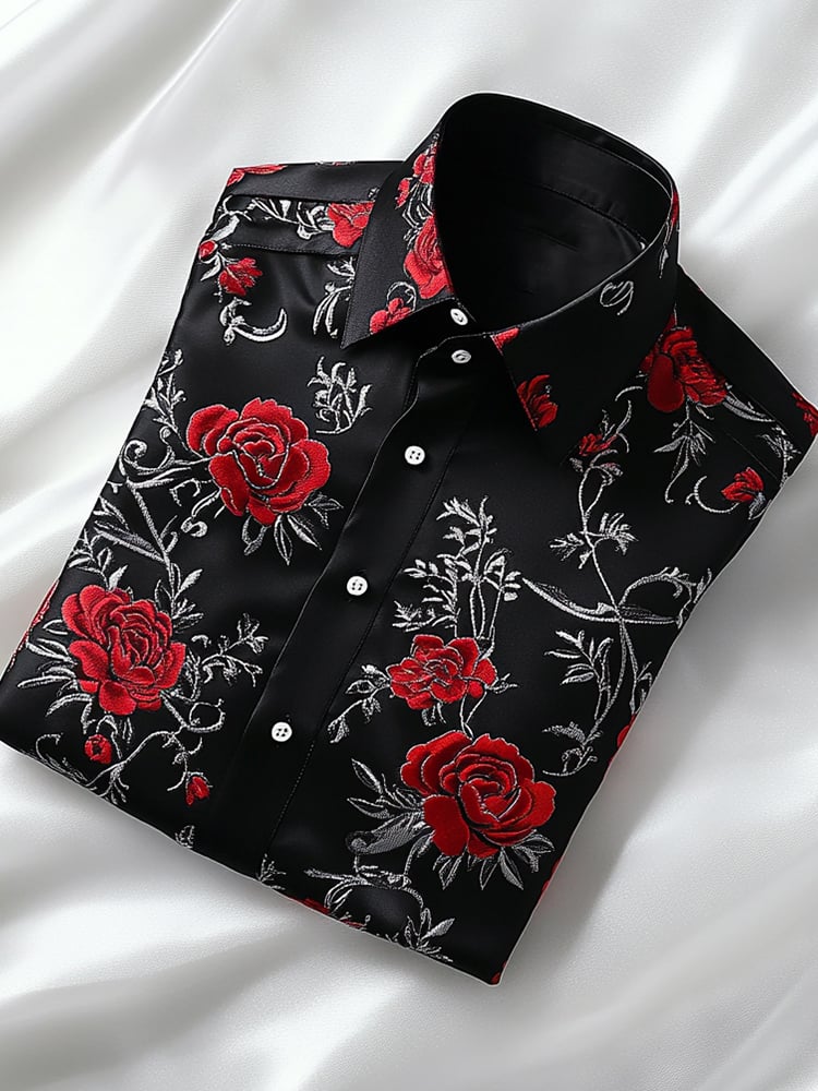 Men's Business Casual Floral Lapel Short Sleeve Shirt