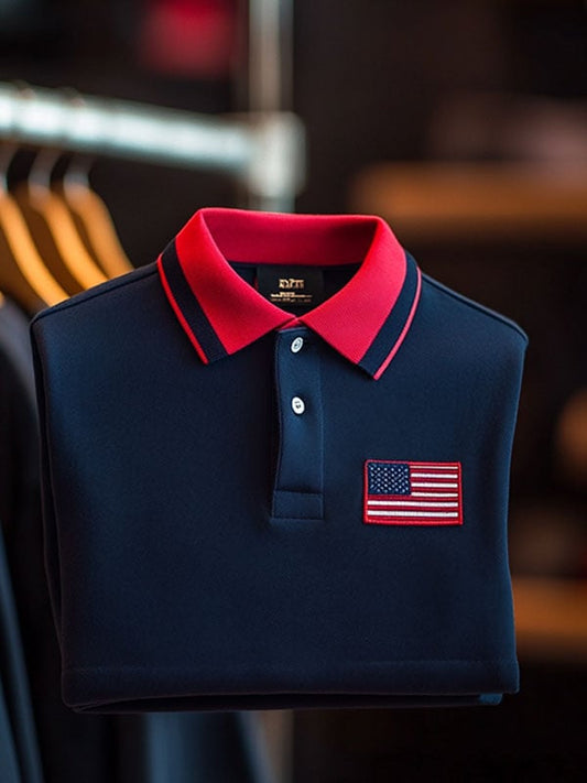 Men's Business American Flag Short Sleeve Polo Shirt