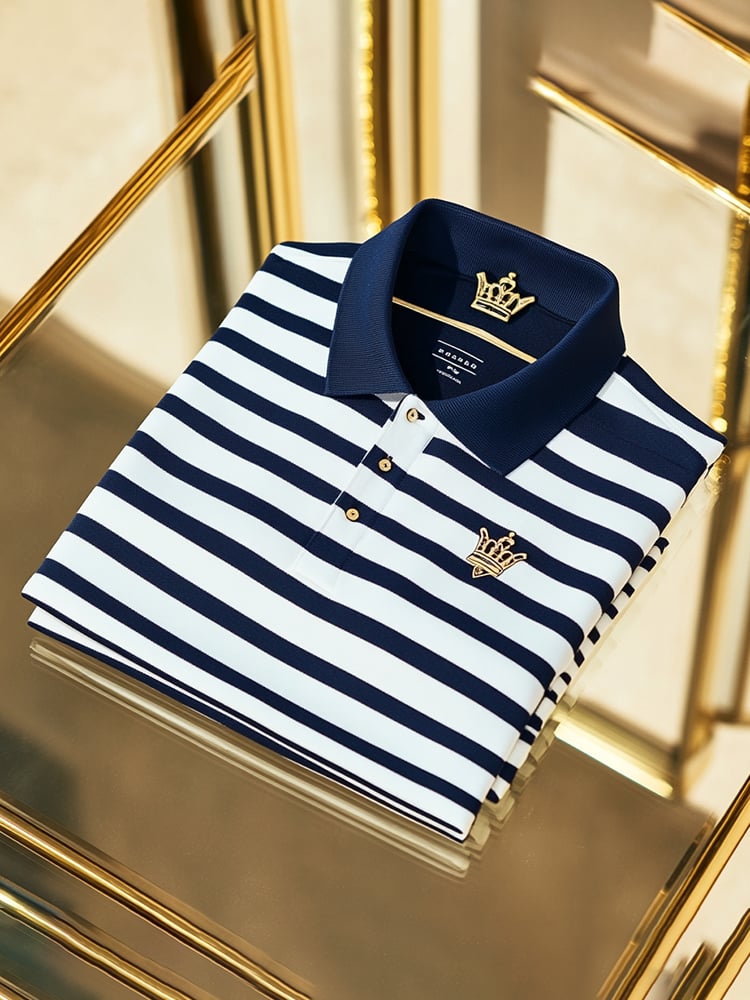 Men's Business Casual Logo Button Short Sleeve Polo Shirt