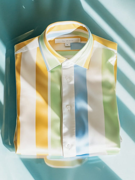 Men's Business Casual Striped Lapel Short Sleeve Shirt