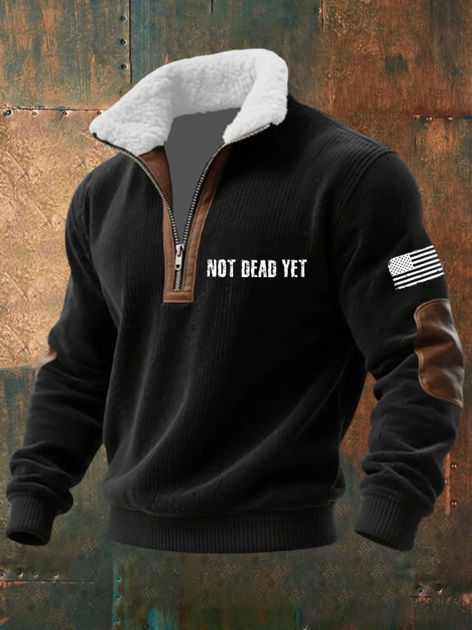 Men's Retro Not Dead Yet Print Lapel Sweatshirt