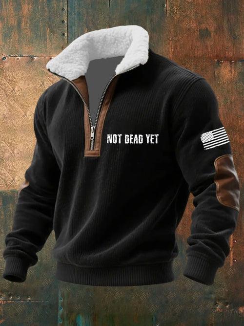 Men's Retro Not Dead Yet Print Lapel Sweatshirt