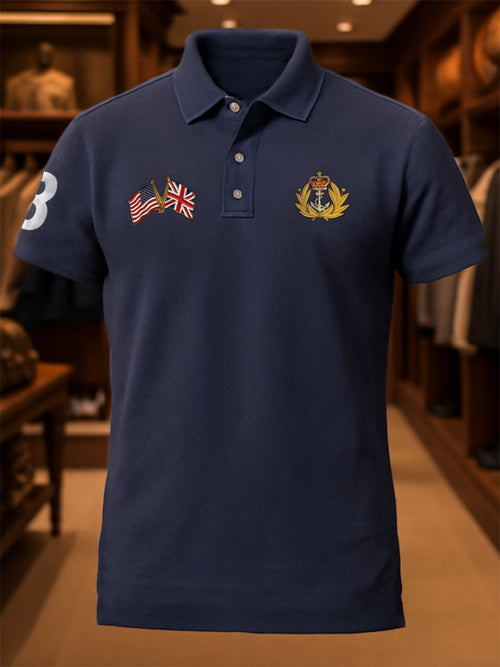 Men's Business Casual Union Jack Button Short Sleeve Polo Shirt