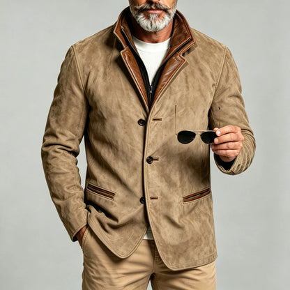 Men's Collared Patchwork Color-Blocked Jacket