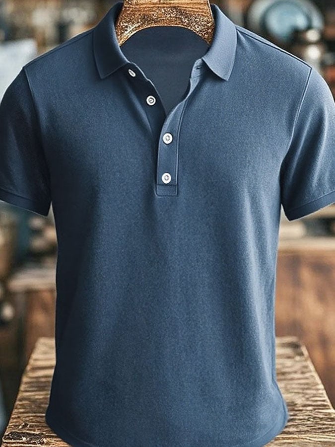 Men'S Casual Retro Contrast Color Graphic Print Short Sleeve Polo Shirt