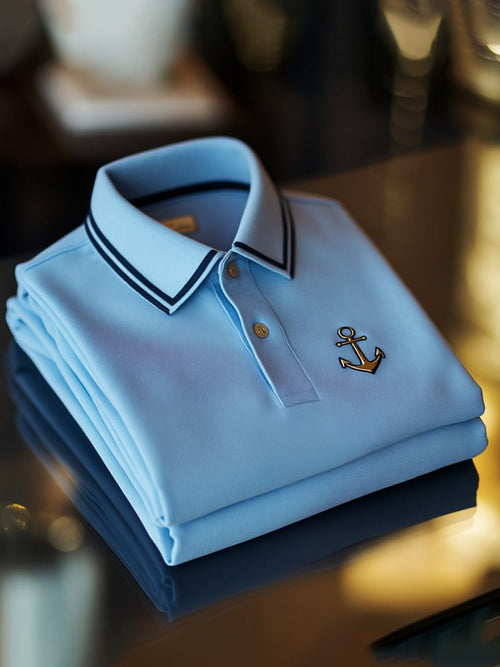Men's Business Casual Logo Button Short Sleeve Polo Shirt