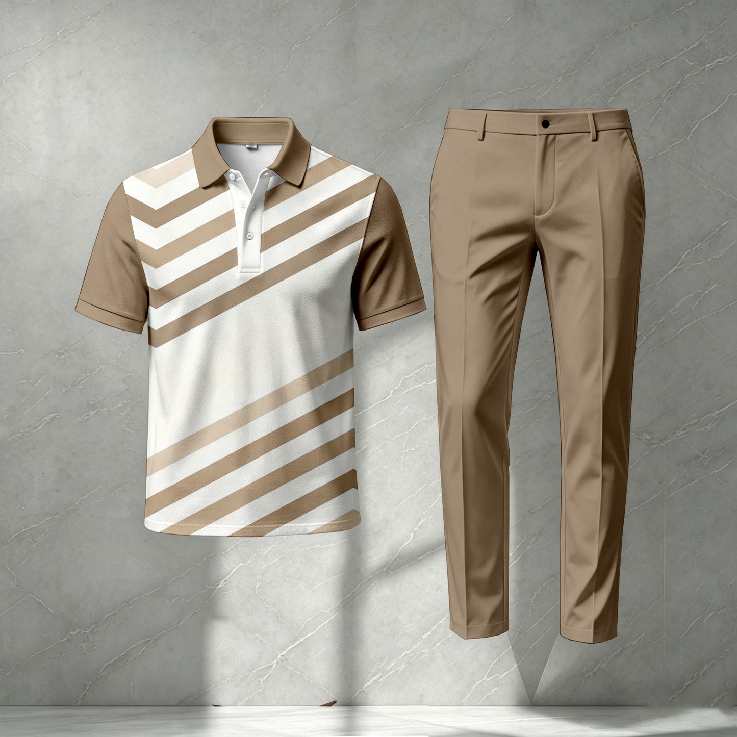 Men's Color-Blocked Short-Sleeve Polo Shirt and Pants Set