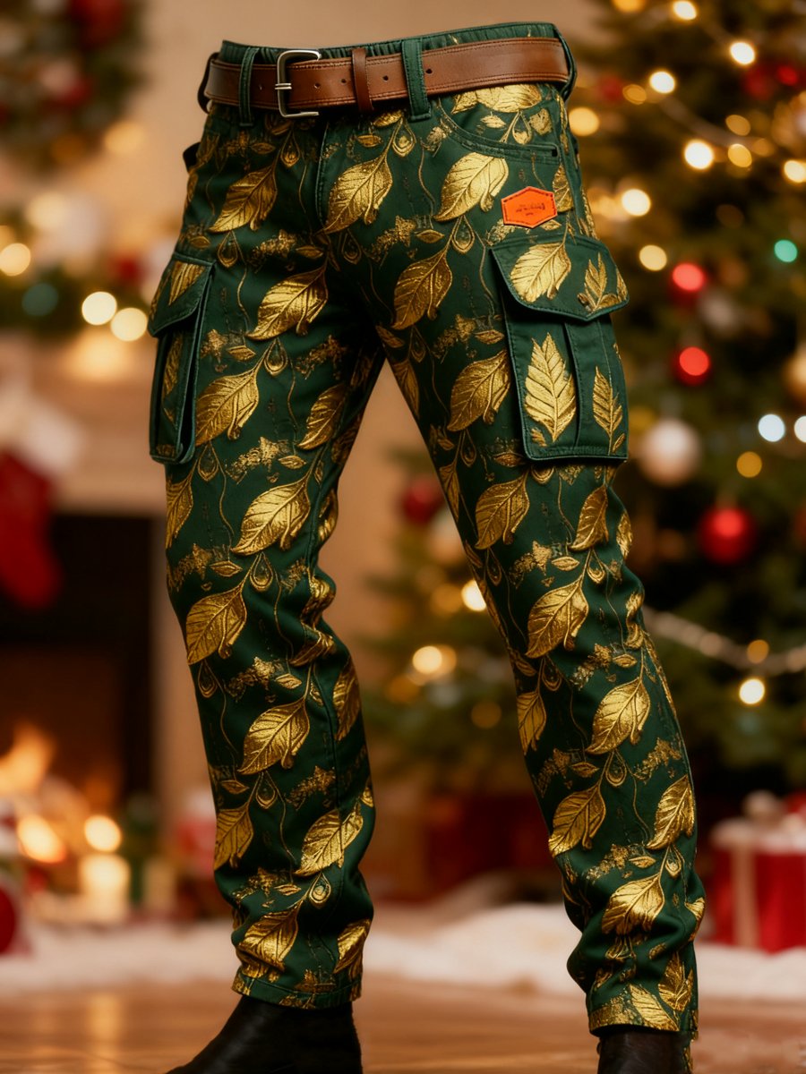 Men's Retro Christmas Print Cargo Pants