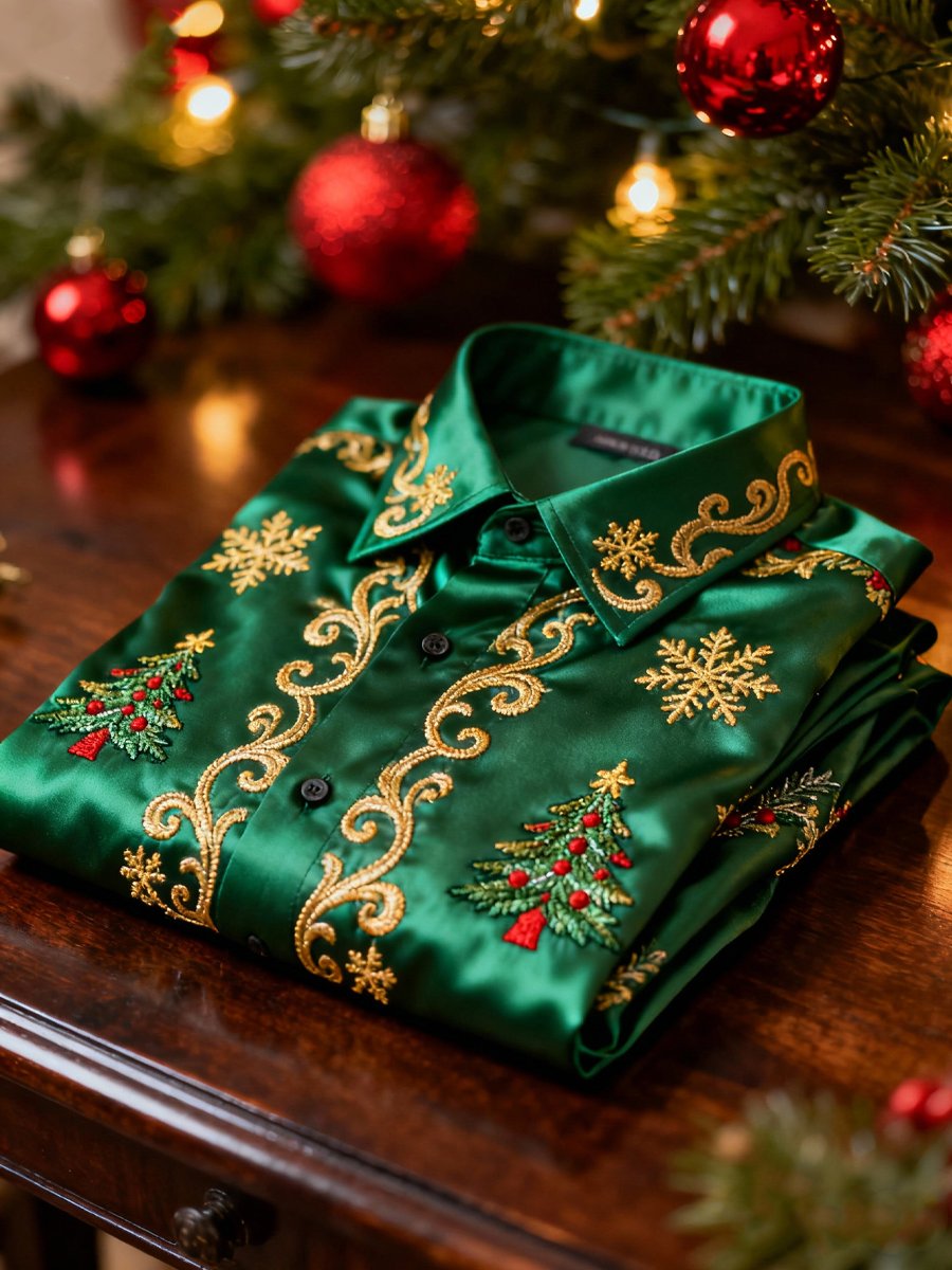 Men's Business Style Christmas Evergreen Long-Sleeved Shirt