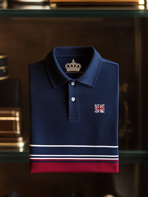 Men's Classic Business Logo Button Short Sleeve Polo Shirt