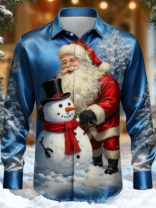 Men's Santa Claus and Snowman Fun Christmas Long-Sleeved Shirt