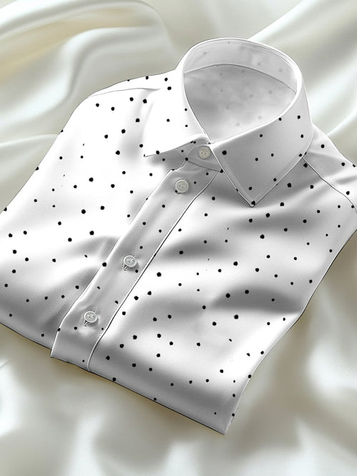 Men's Business Casual White Polka Dot Lapel Short Sleeve Shirt